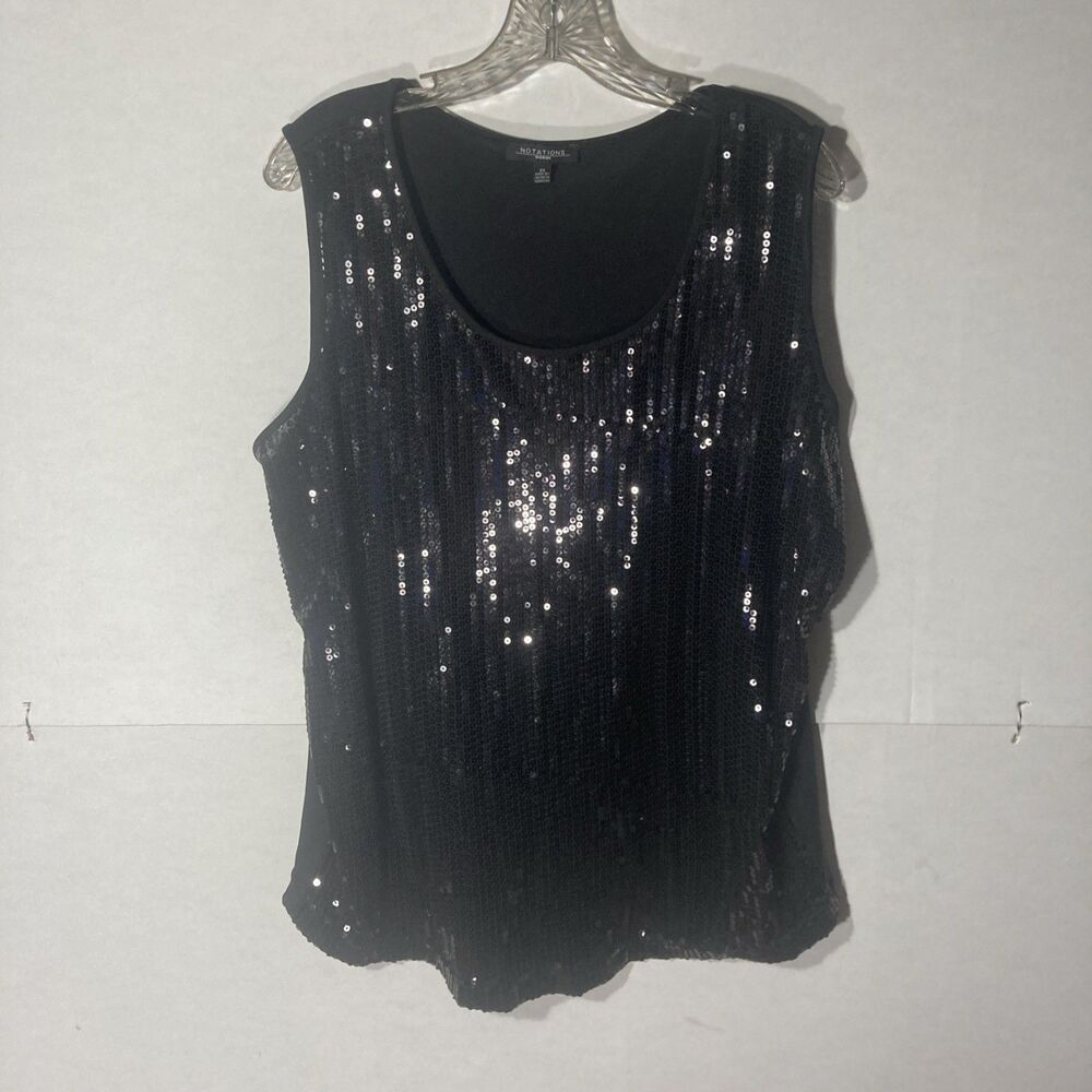 NOTATIONS black sequins scoop neck sleeveless top 2X
